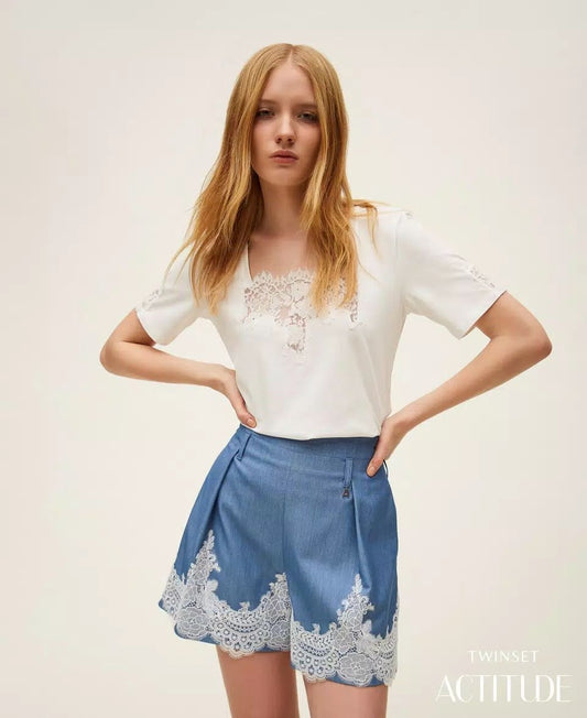 Bermuda Twinset Actitude con pizzo e cintura donna