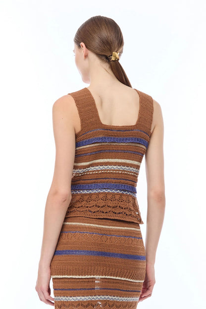 Top Nenette in maglia traforata a righe donna
