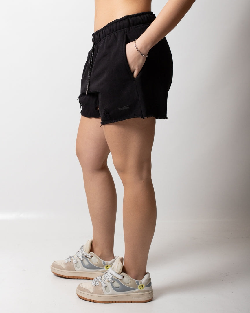 Short Disclaimer in felpa con strass e tagli donna