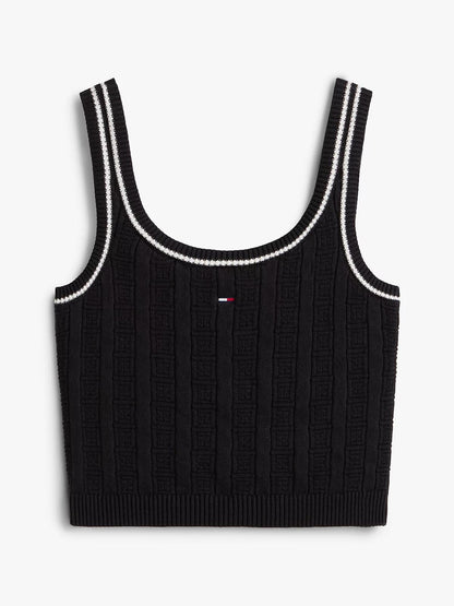 Top Tommy Jeans flag cable cropped donna
