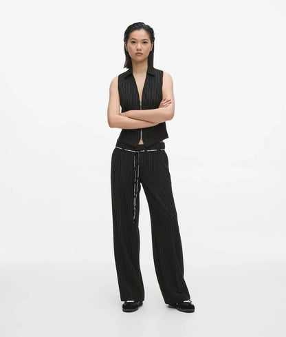 Pantalone Karl Lagerfeld Jeans gessato con cinturina logata a contrasto