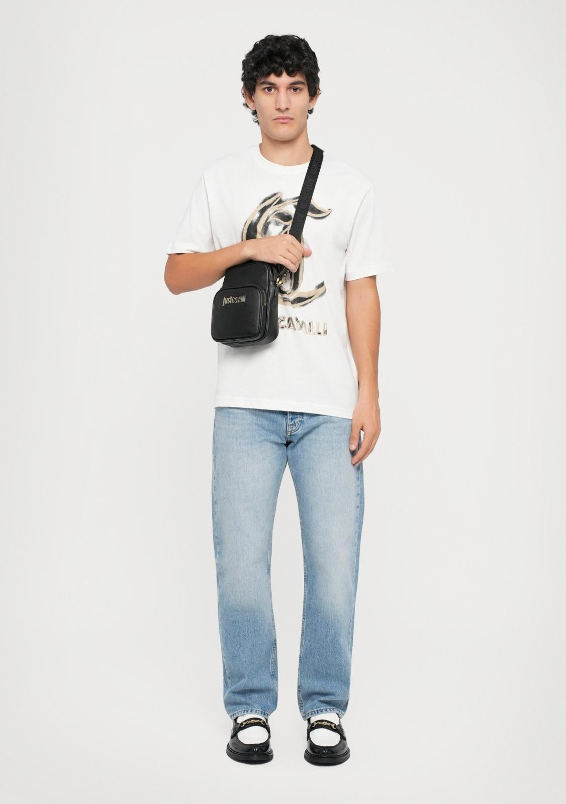 Tracolla Just Cavalli "Metal Lettering" in pelle saffiano uomo