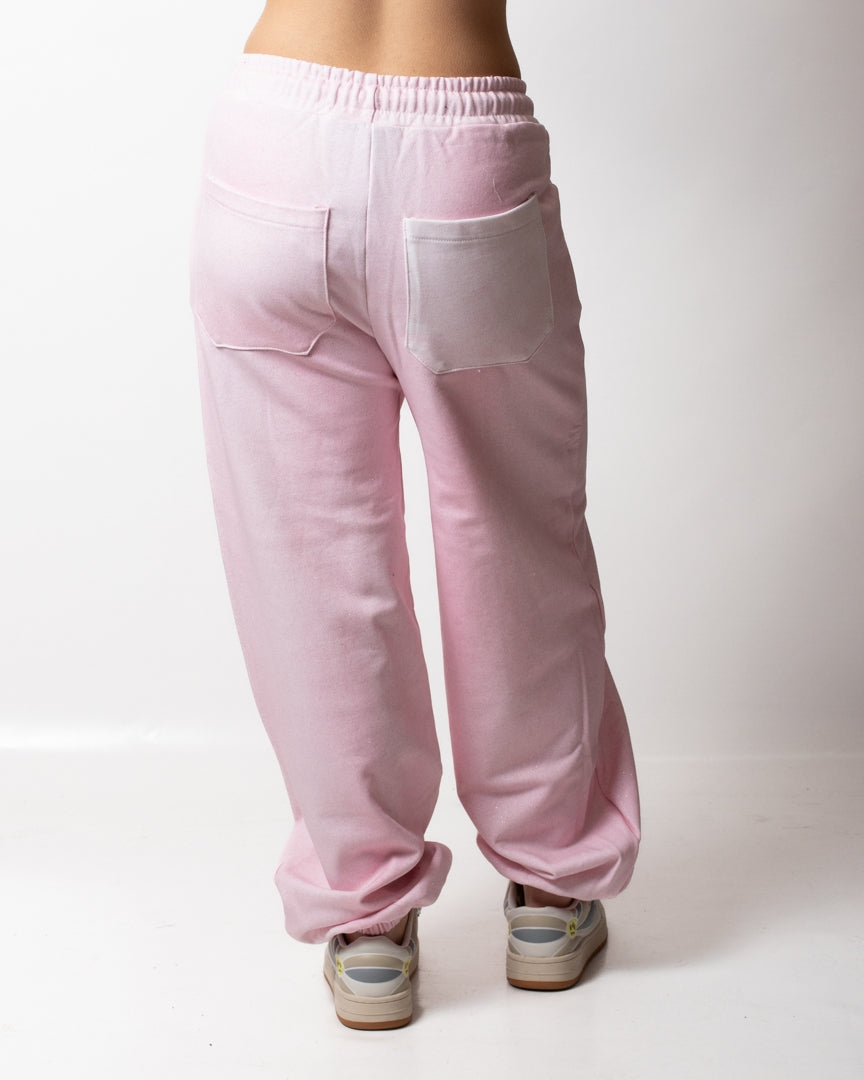 Pantalone Disclaimer in felpa con glitter all-over donna