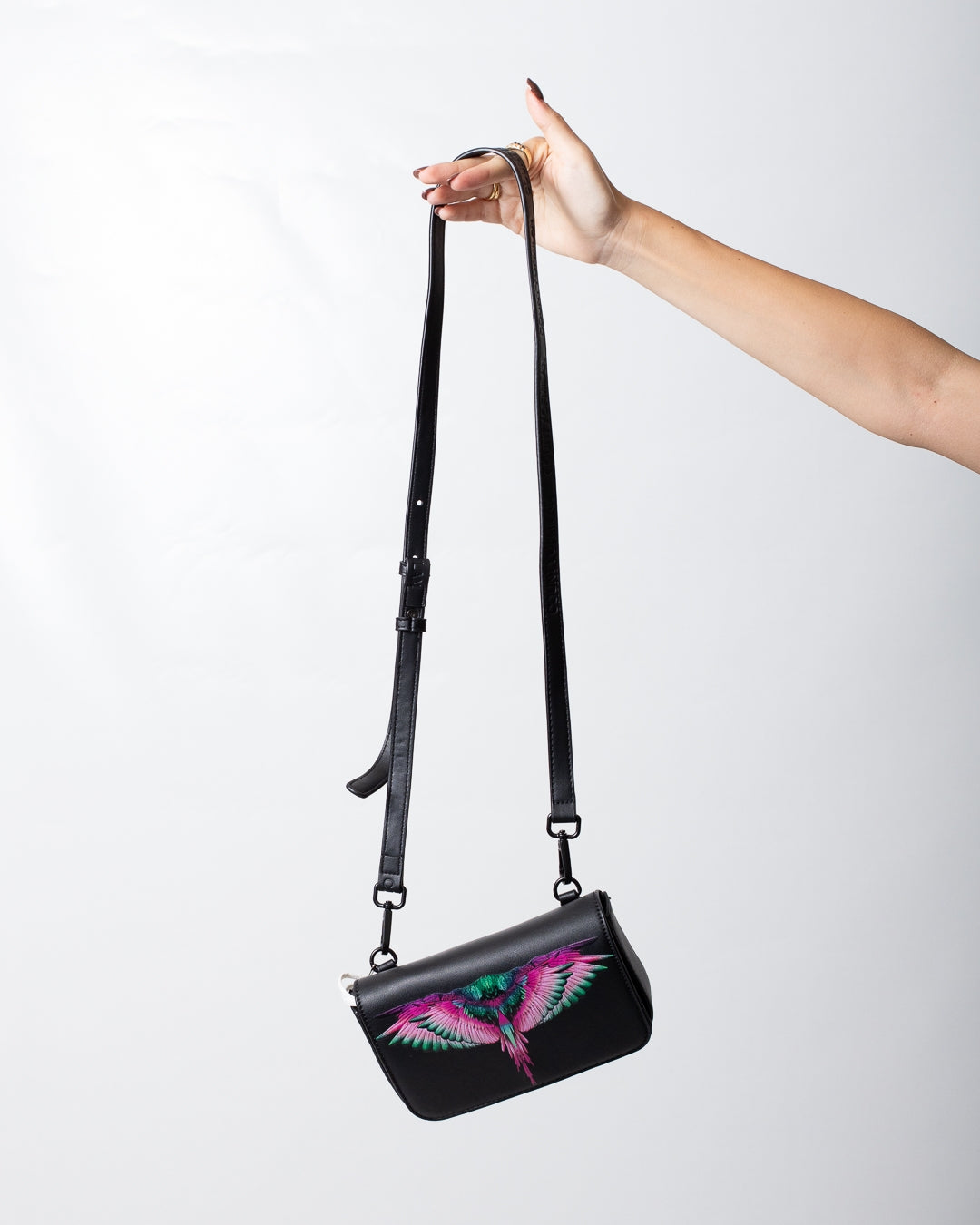 Borsa Marcelo Burlon small in ecopelle con tracolla e logo wings colorfull