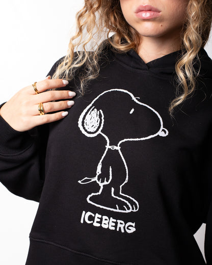 Felpa Iceberg cropped con cappuccio e stampa Snoopy donna