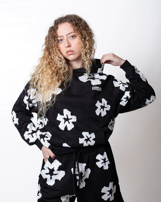 Felpa Comme des Fuckdown con cappuccio e fiori all-over donna
