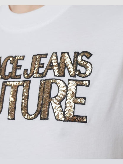 T-Shirt Versace Jeans Couture con logo in paillettes donna
