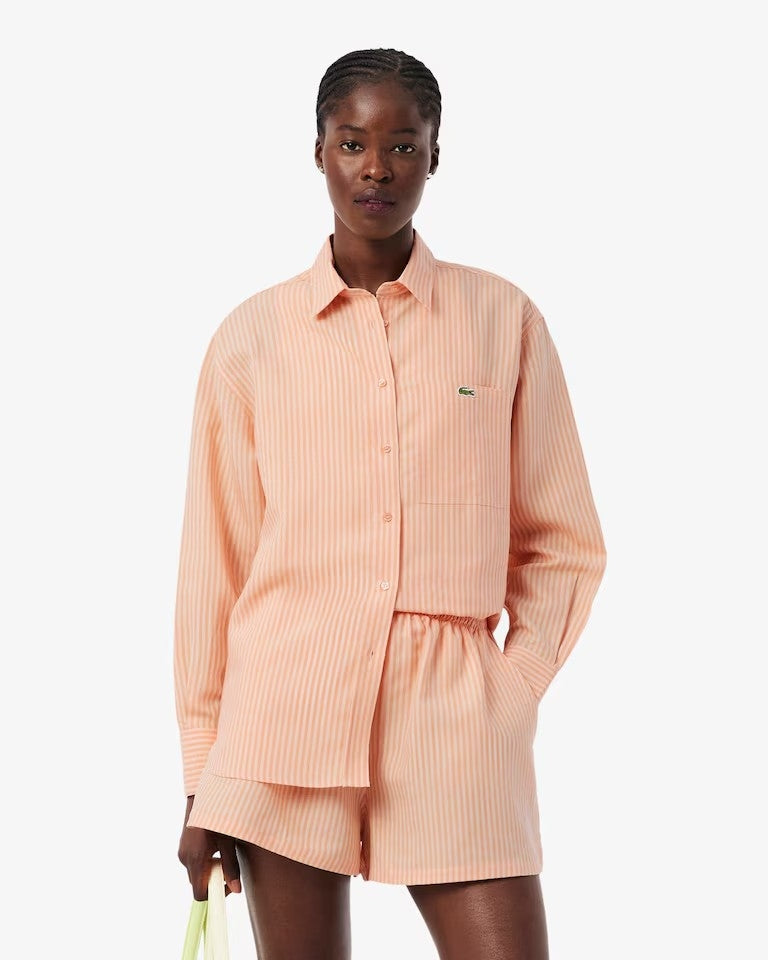 Camicia Lacoste oversize a strisce in misto lino donna