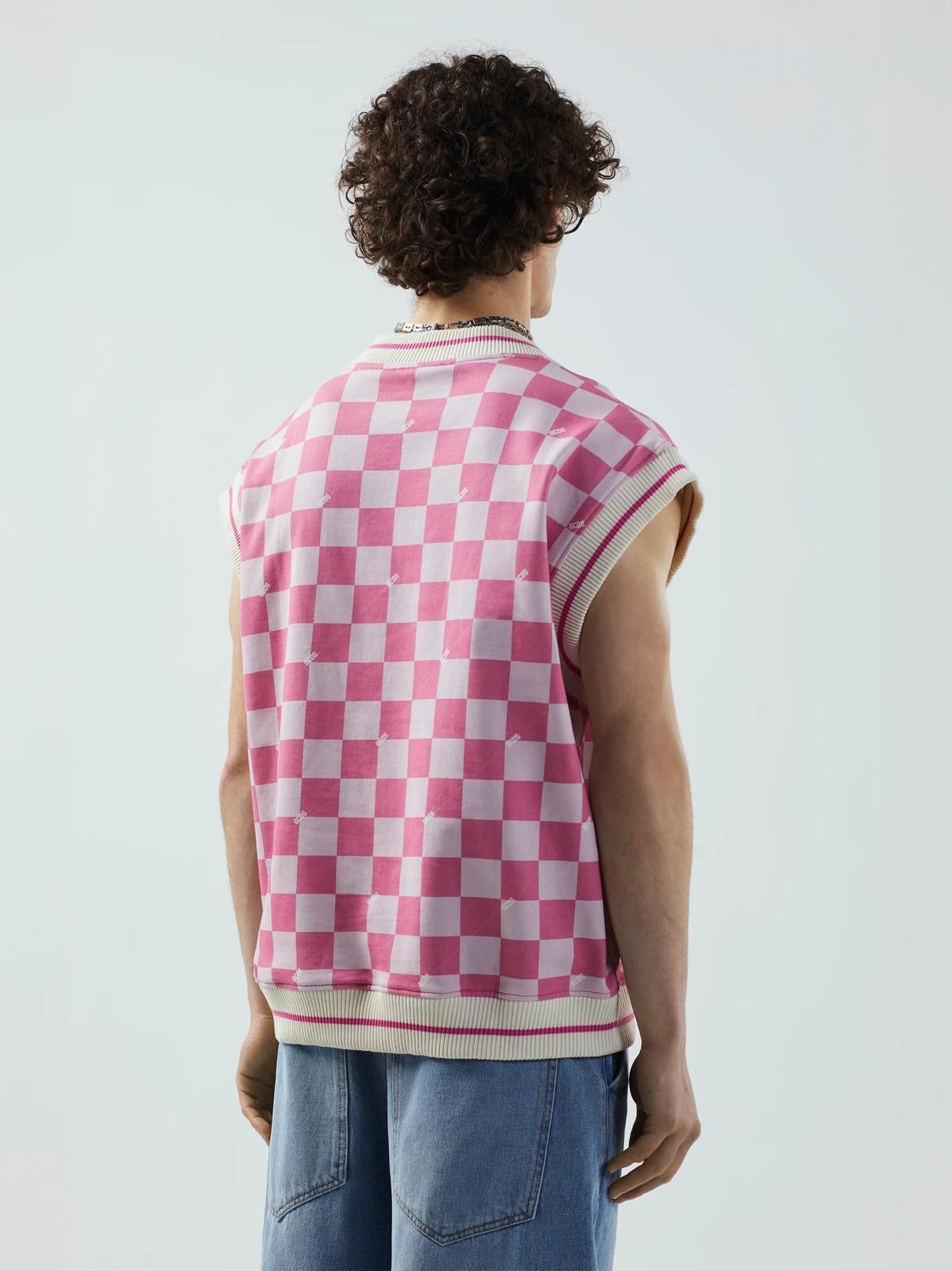 Gilet GCDS con scacchi all-over e ricamo uomo