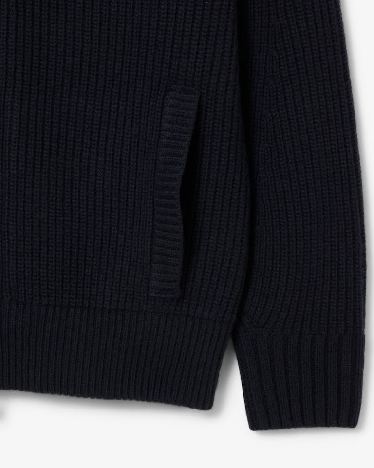 Maglia Lacoste fullzip a collo alto in lana con costine uomo