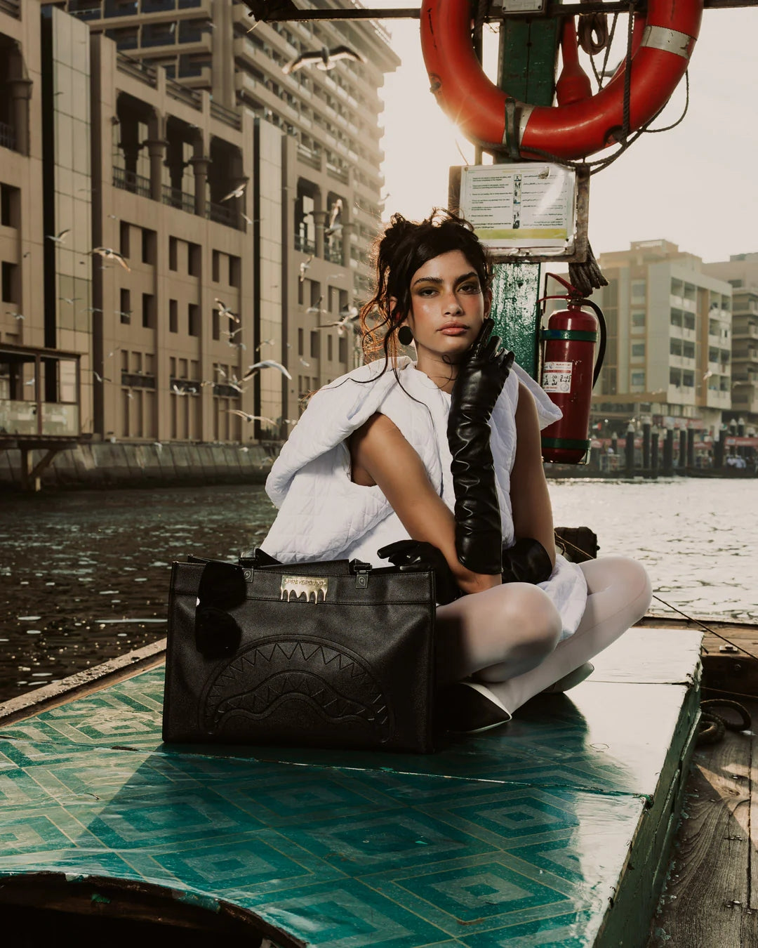 Borsa Sprayground nero "Gold Brick Lux Tortuga" tote
