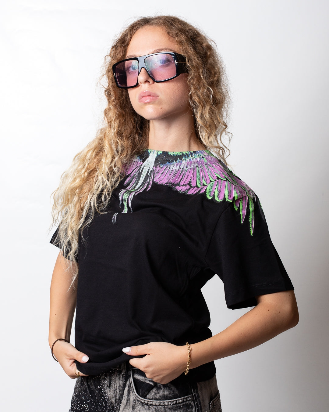 T-Shirt Marcelo Burlon "Nero-Pink Wings" donna