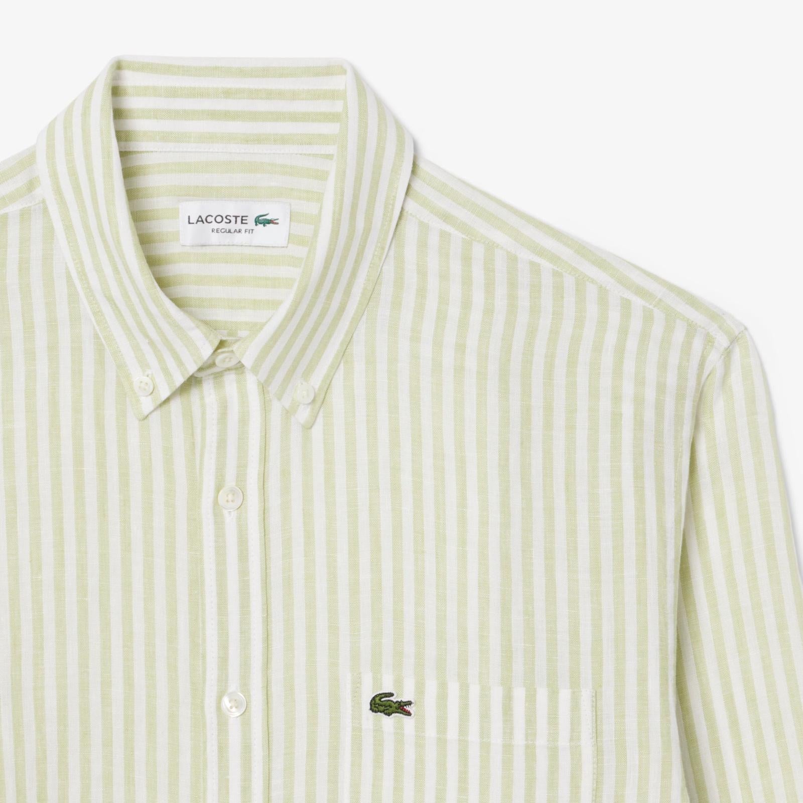 Camicia Lacoste regular in lino a strisce uomo