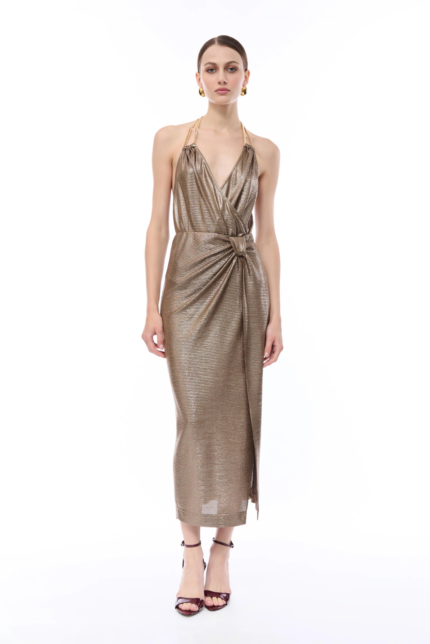 Gonna Nenette longuette metallizzata con nodo donna