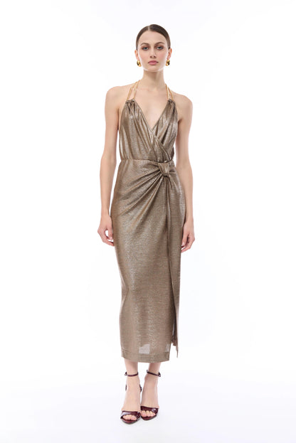 Gonna Nenette longuette metallizzata con nodo donna