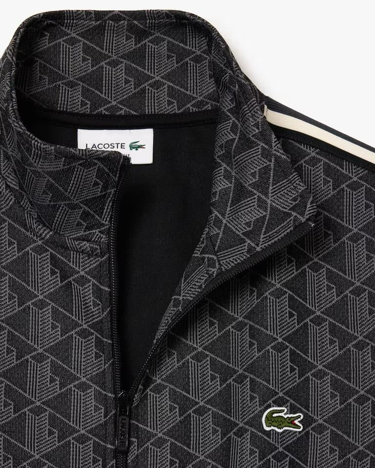 Felpa Lacoste con zip logata allover uomo