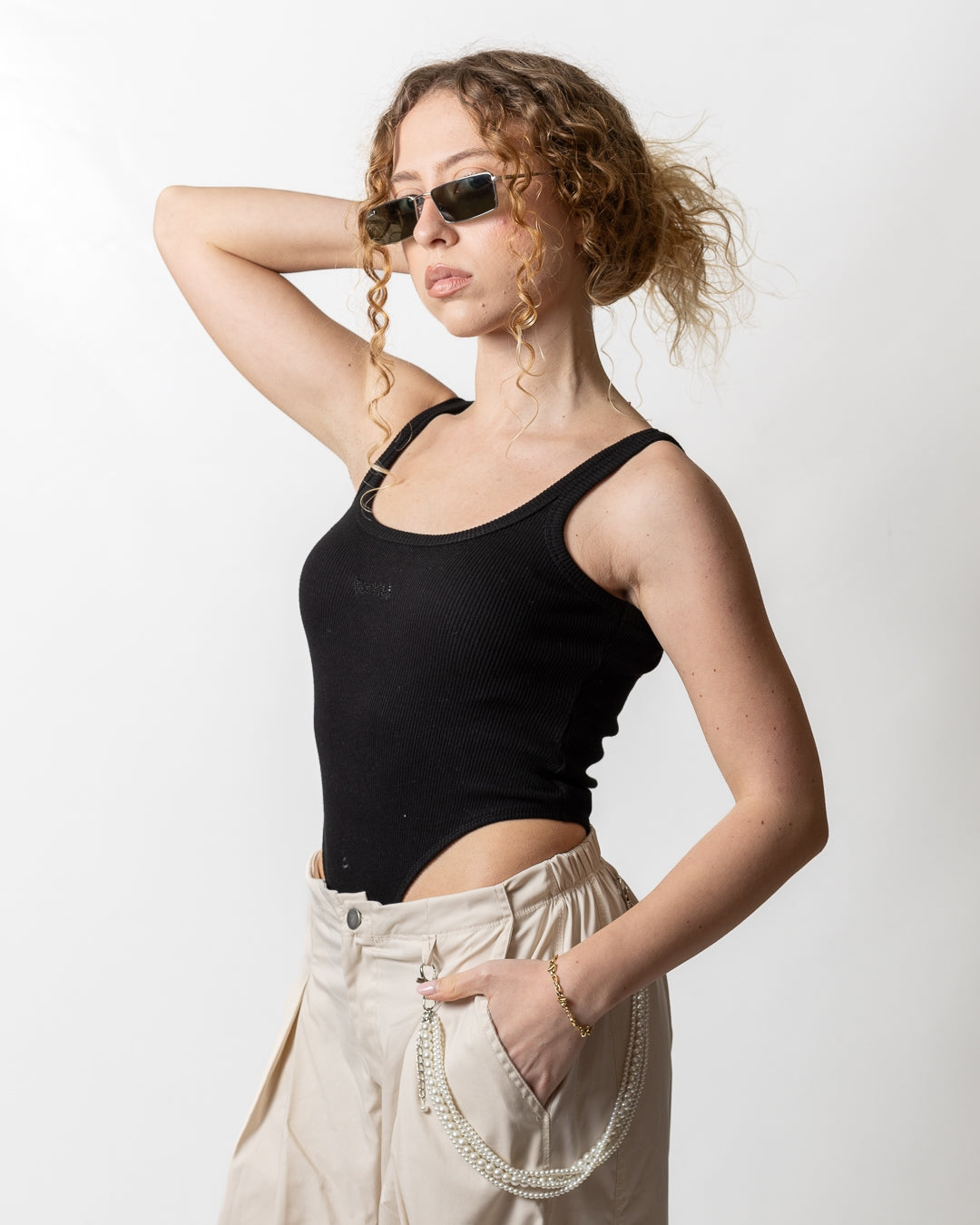 Body Disclaimer in costina con logo strass donna