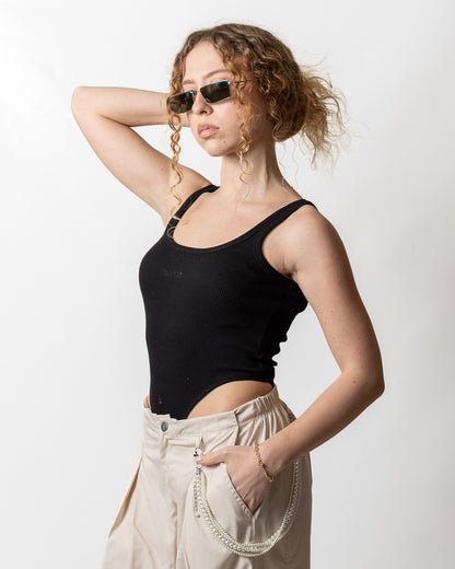 Body Disclaimer in costina con logo strass donna