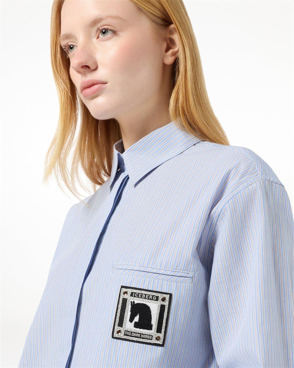 Camicia Iceberg a righe con patch logo e pietre luminose