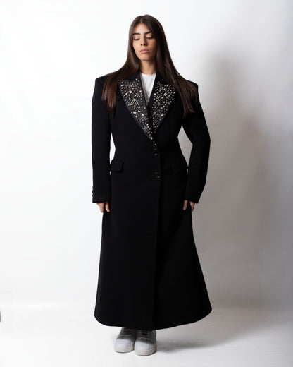 Cappotto John Richmond doppiopetto in lana con graffette, borchie e strass donna