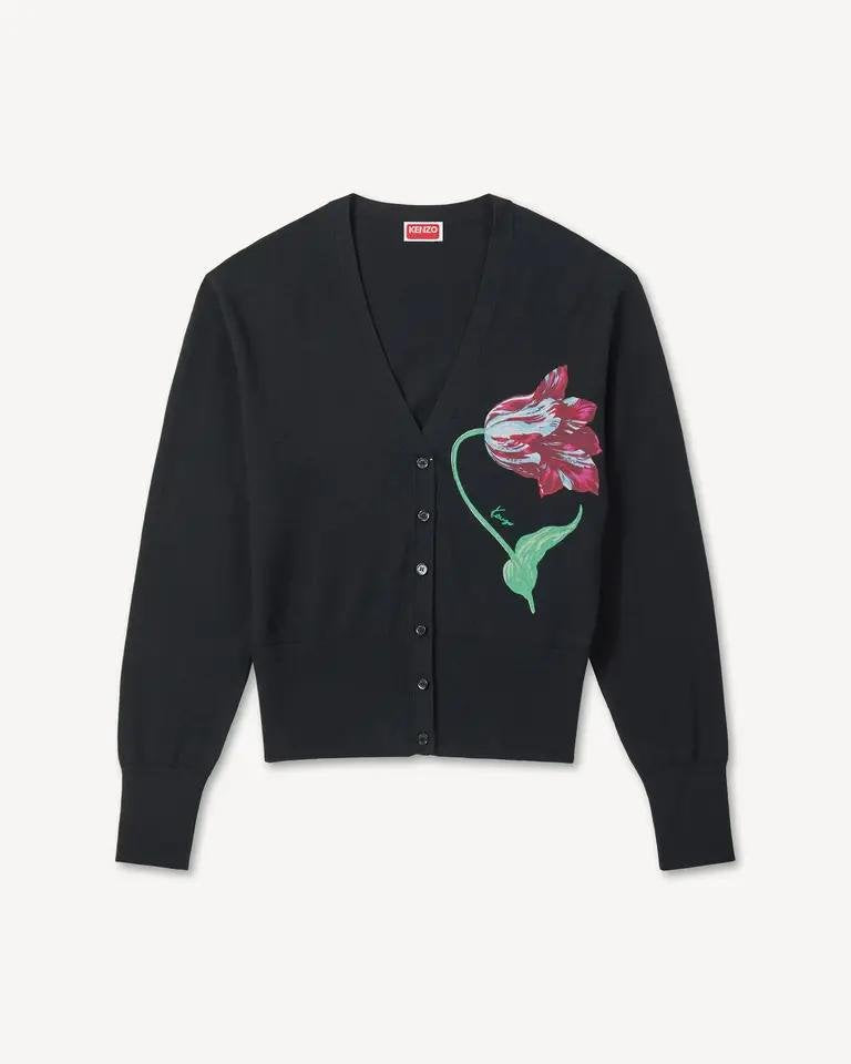 Cardigan Kenzo Paris con stampa "Tulipan" e logo