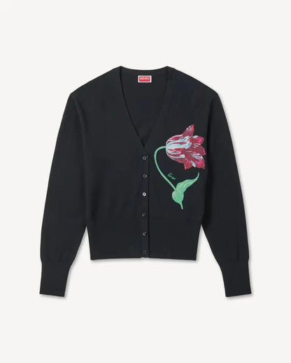 Cardigan Kenzo Paris con stampa "Tulipan" e logo