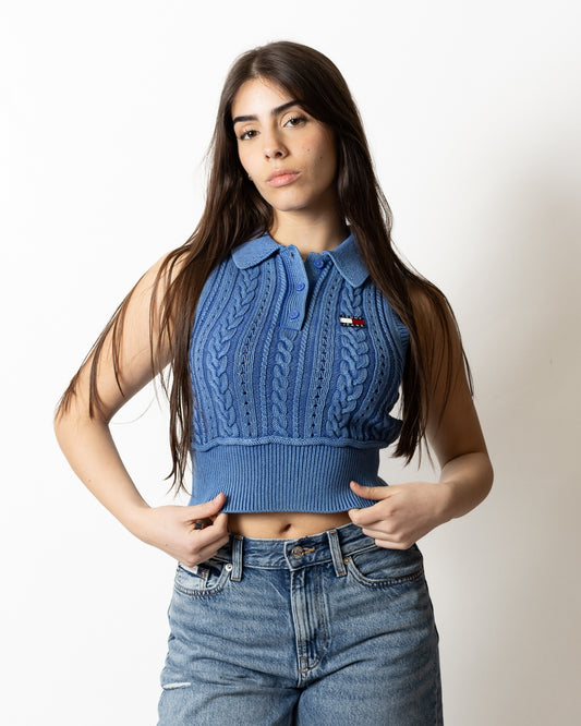 Polo Tommy Jeans in maglia ricamata senza maniche donna