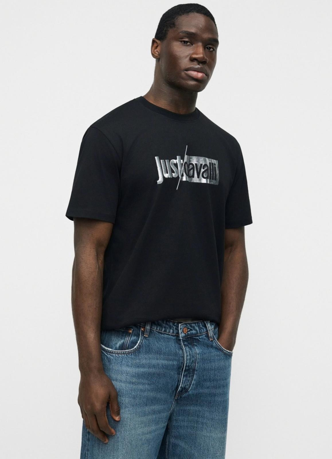 T-Shirt Just Cavalli girocollo con logo lucido e ricamo  uomo