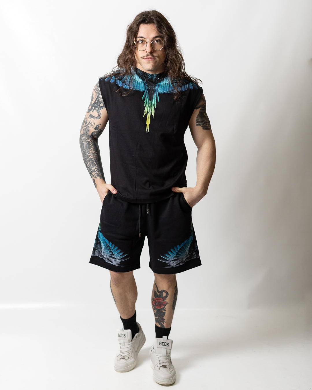 Bermuda Marcelo Burlon in felpa "Icon Wings Colorfull" uomo