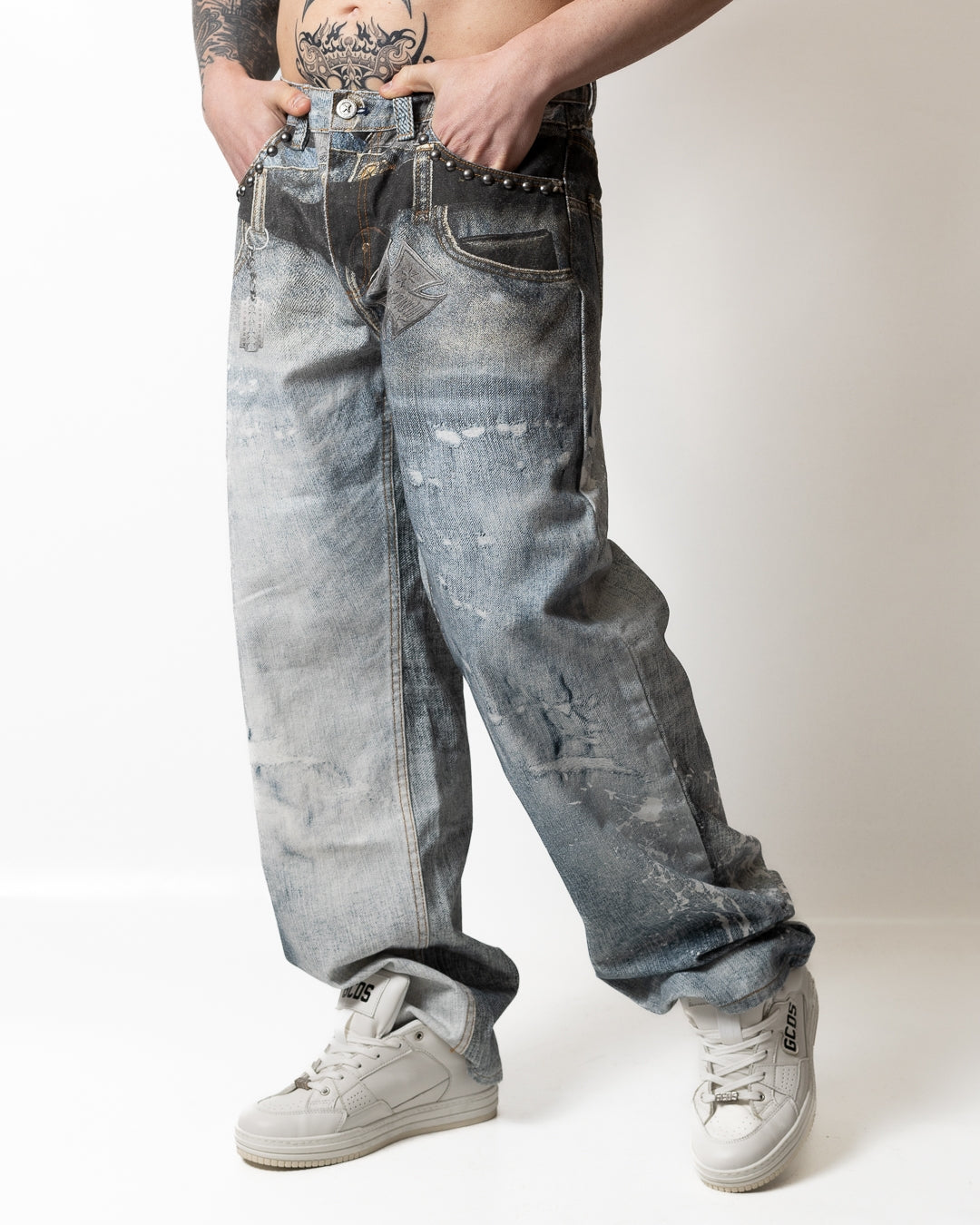 Jeans Richmond X baggy con stampa denim uomo