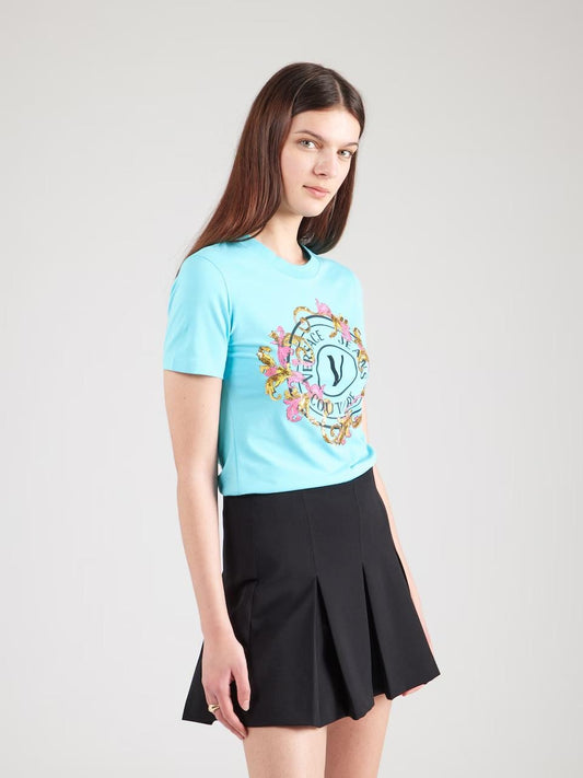 T-Shirt Versace Jeans Couture "Outline Barocco" con cristalli donna