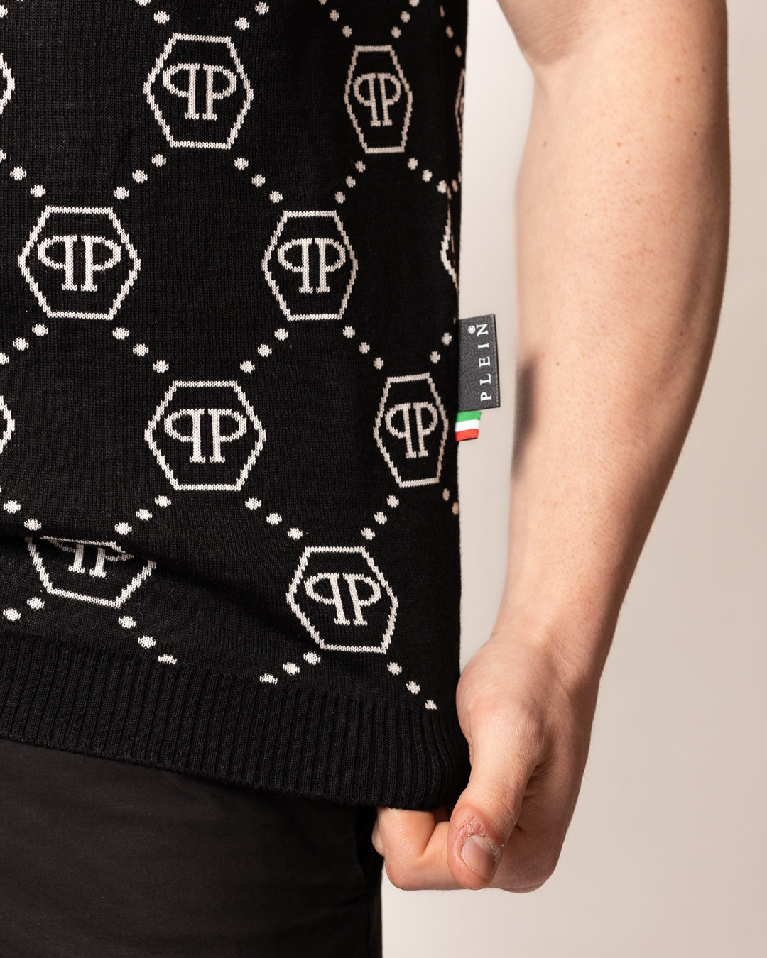 Polo Philipp Plein in misto lana "Jacquard Monogram" uomo