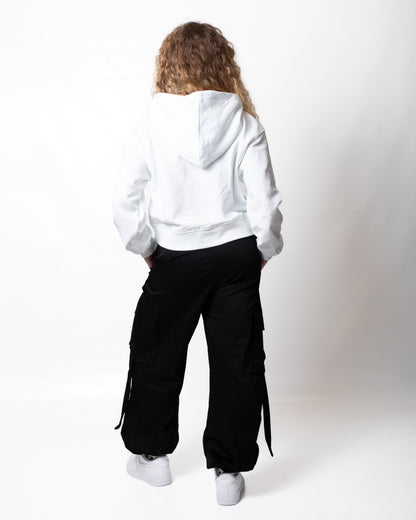 Felpa Disclaimer cropped con coulisse brillantinata donna