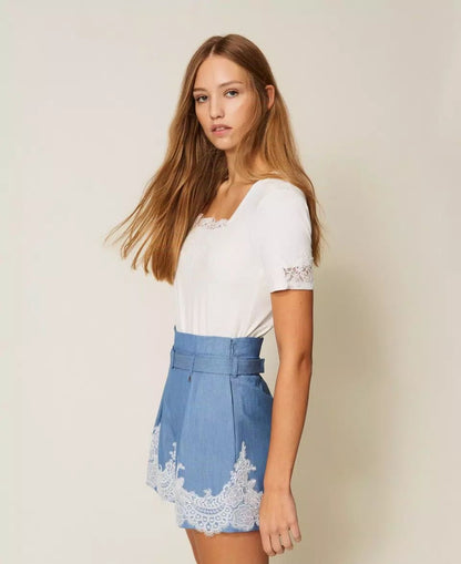 Bermuda Twinset Actitude con pizzo e cintura donna