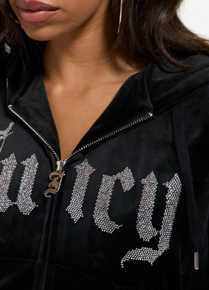 Felpa Juicy Couture full zip con cappuccio e logo strass
