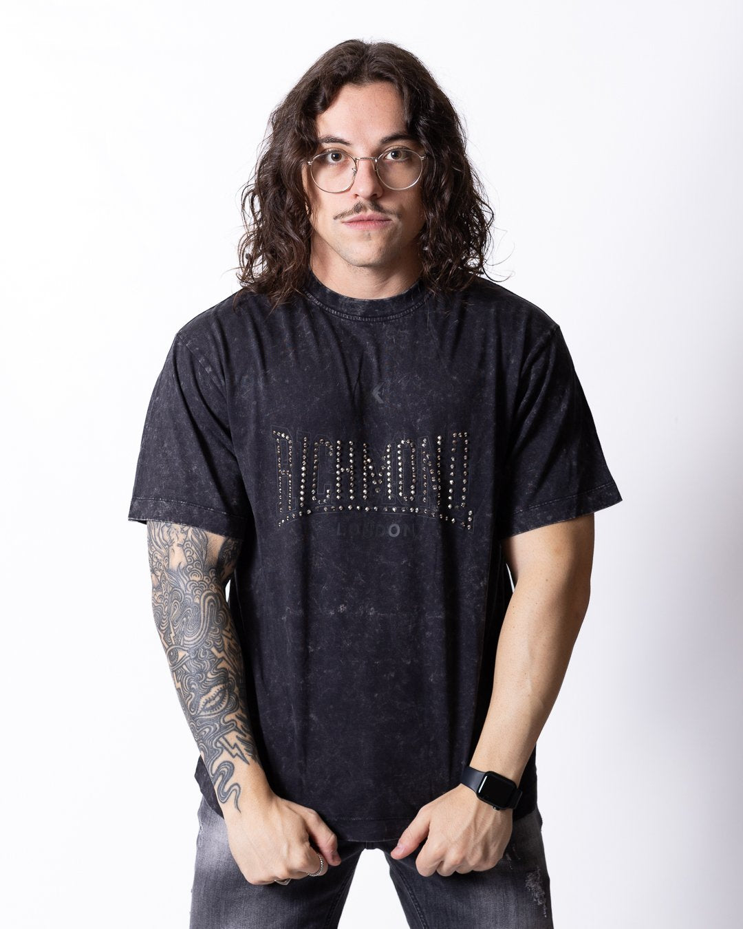 T-shirt Richmond X con logo luminoso in strass