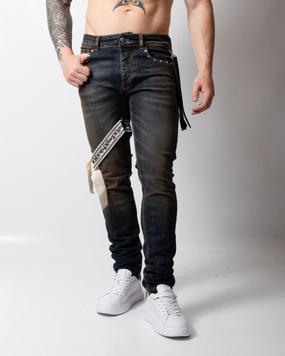 Jeans John Richmond skinny con borchie e fascia uomo