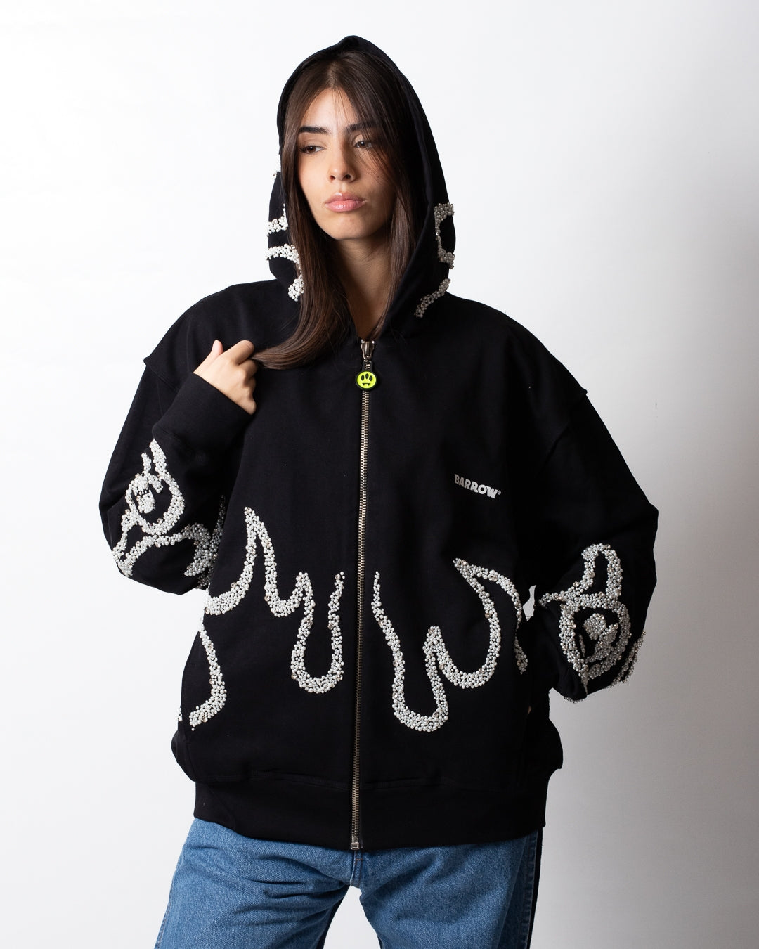Felpa Barrow fullzip con cappuccio con perline e strass