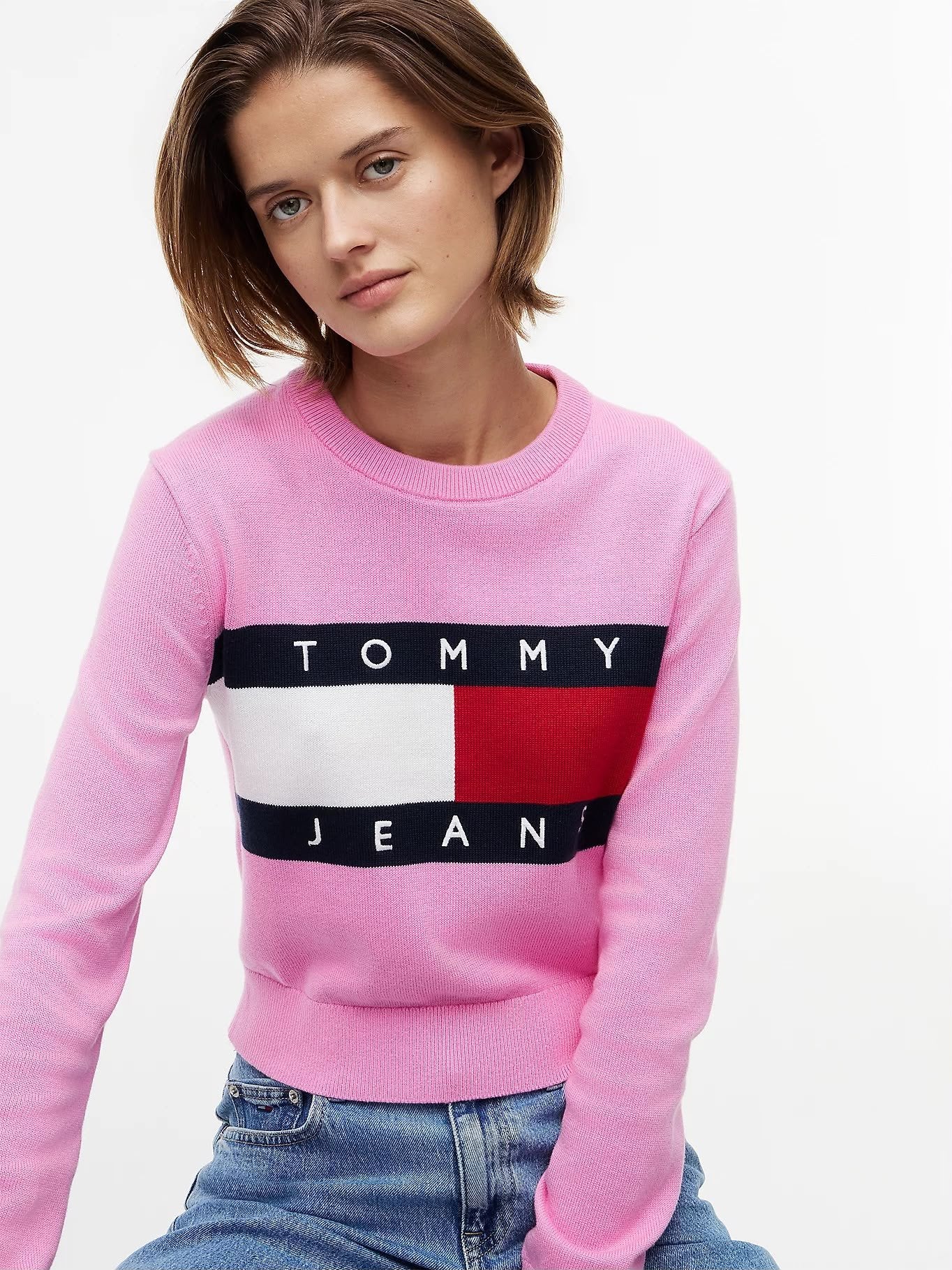 Maglia Tommy Jeans girocollo "Logo Flag" donna