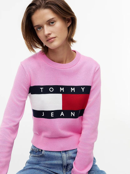 Maglia Tommy Jeans girocollo "Logo Flag" donna