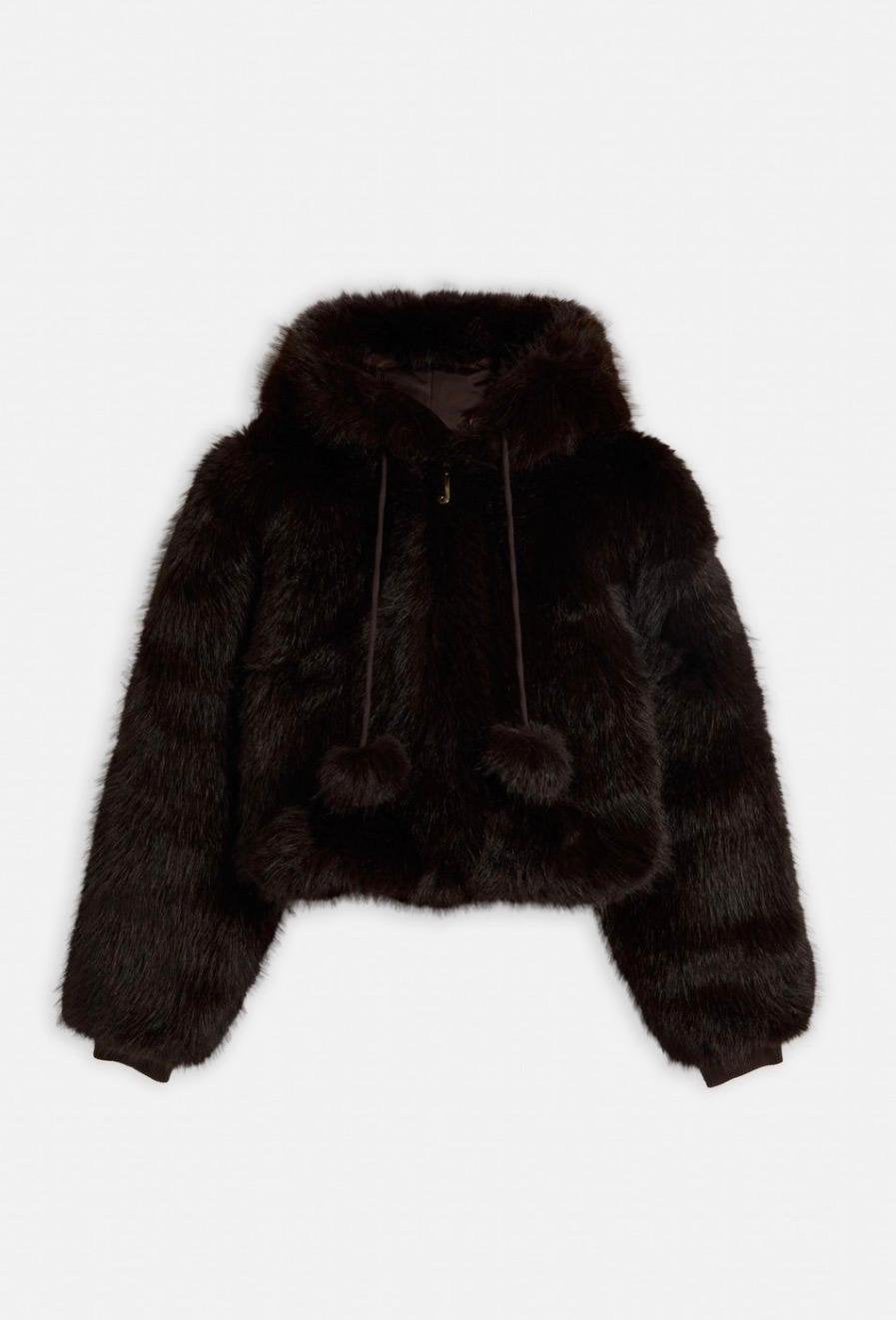 Eco pelliccia Juicy Couture con cappuccio e pompon