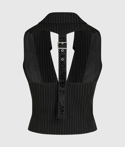 Gilet Karl Lagerfeld Jeans gessato con dettaglio logo sul retro