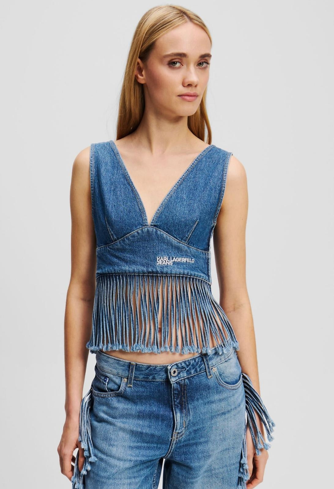 Top Karl Lagerfeld Jeans in denim con frange donna