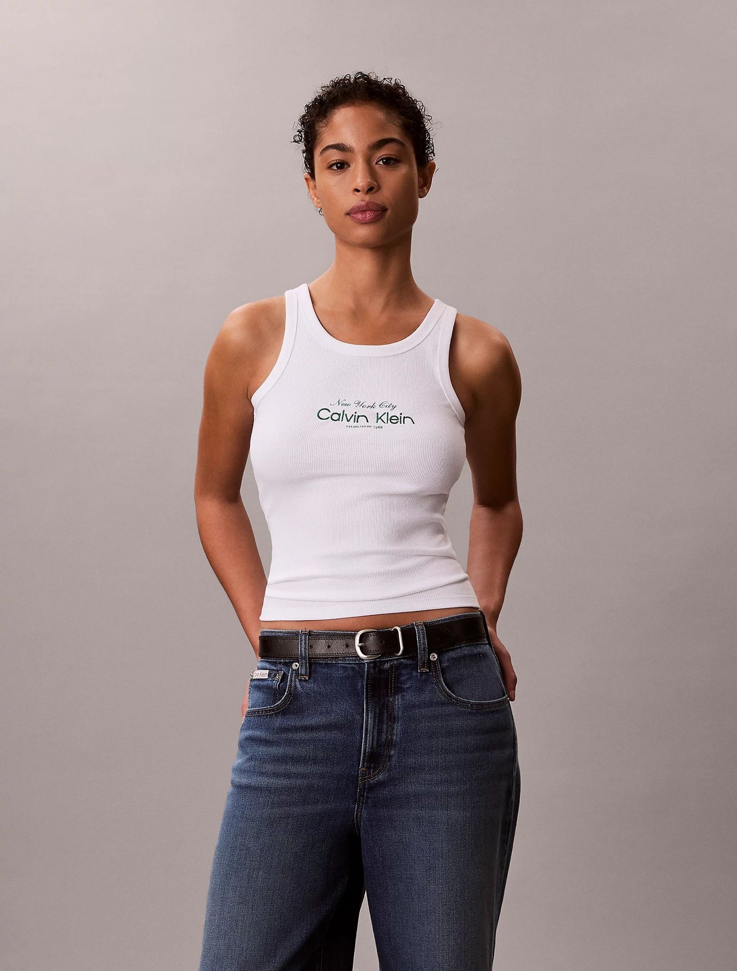Canotta Calvin Klein in costina con ricamo donna