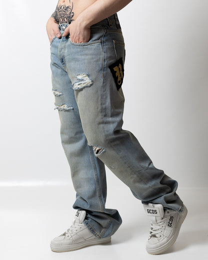 Jeans John Richmond a zampa con logo patch uomo