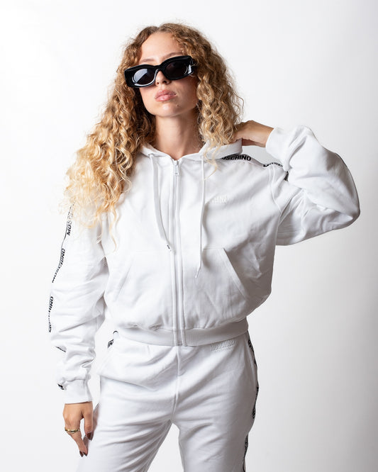 Felpa Moschino Underwear fullzip con cappuccio e fasce logate donna