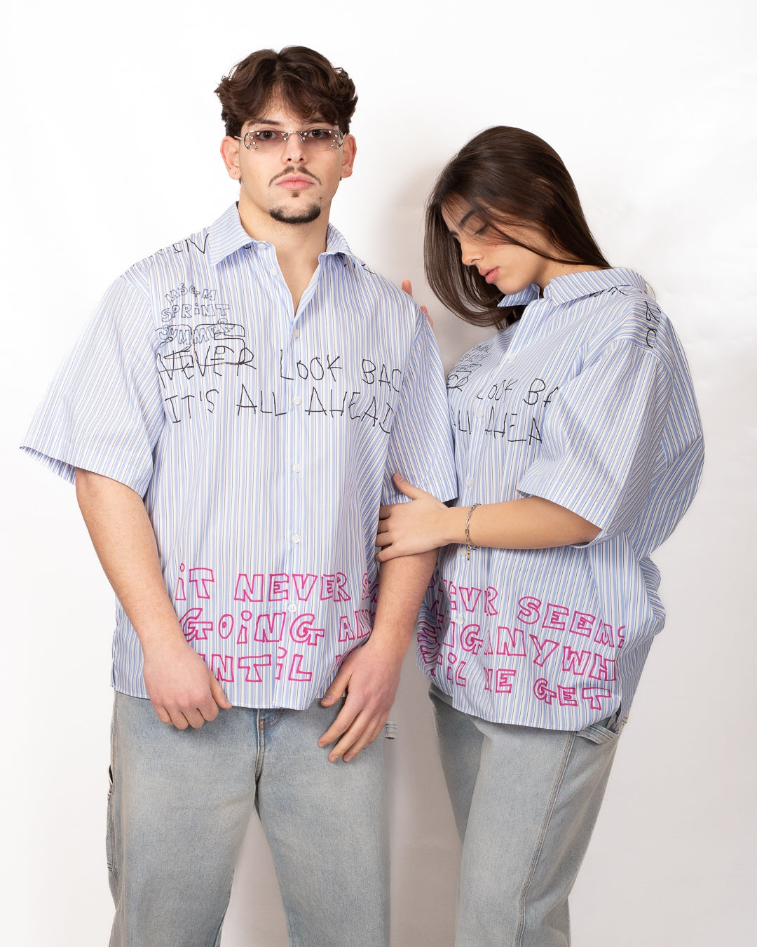 Camicia MSGM a strisce con stampe all-over