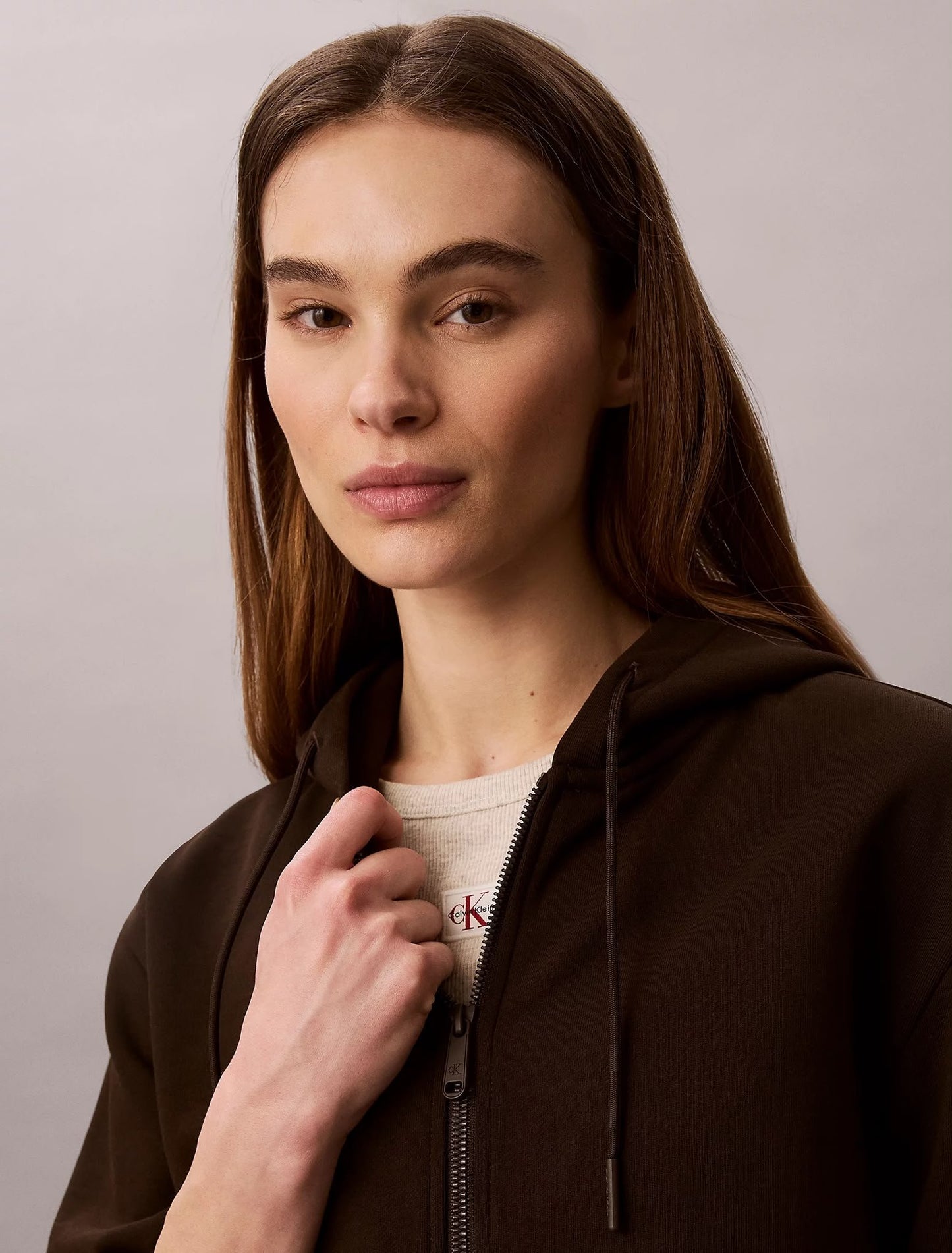 Felpa Calvin Klein fullzip con cappuccio e fascia logata donna