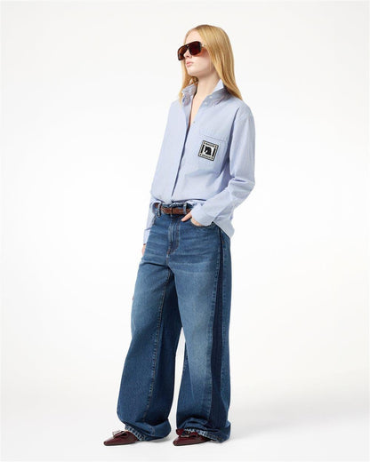 Camicia Iceberg a righe con patch logo e pietre luminose