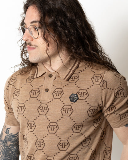 Polo Philipp Plein in misto lana "Jacquard Monogram" uomo